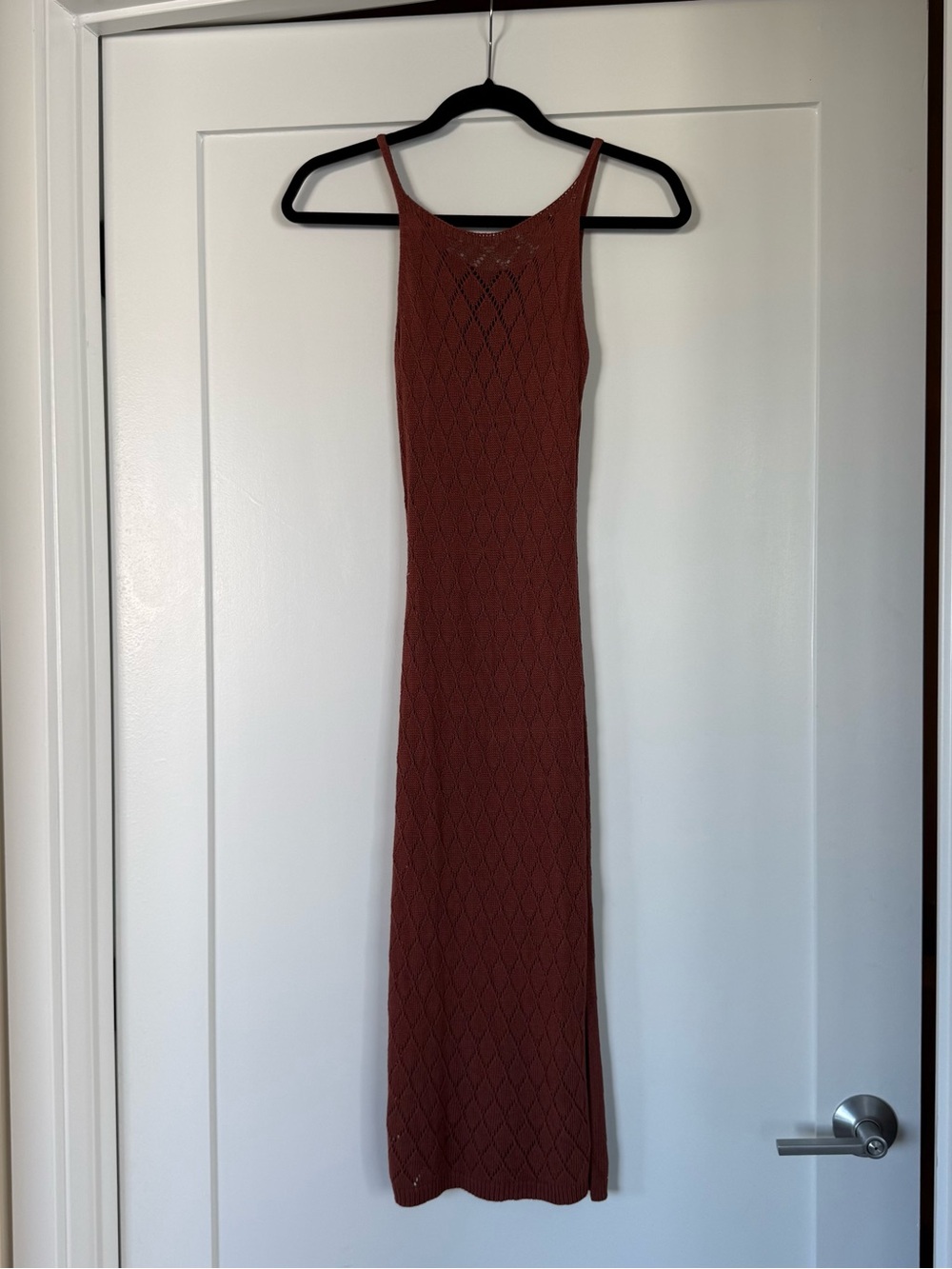 Rust Knit Maxi Dress Cover-up with Slim Straps